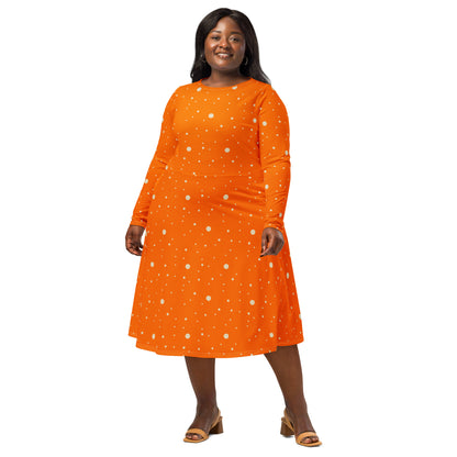 Plus size orange and white polka dot midi dress 2XS to 6XL