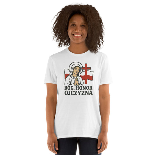 Polish T-shirt Bóg Honor Ojczyzna with Virgin Mary and cross