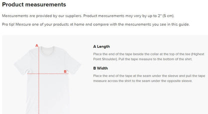 Product Measurements T-shirt