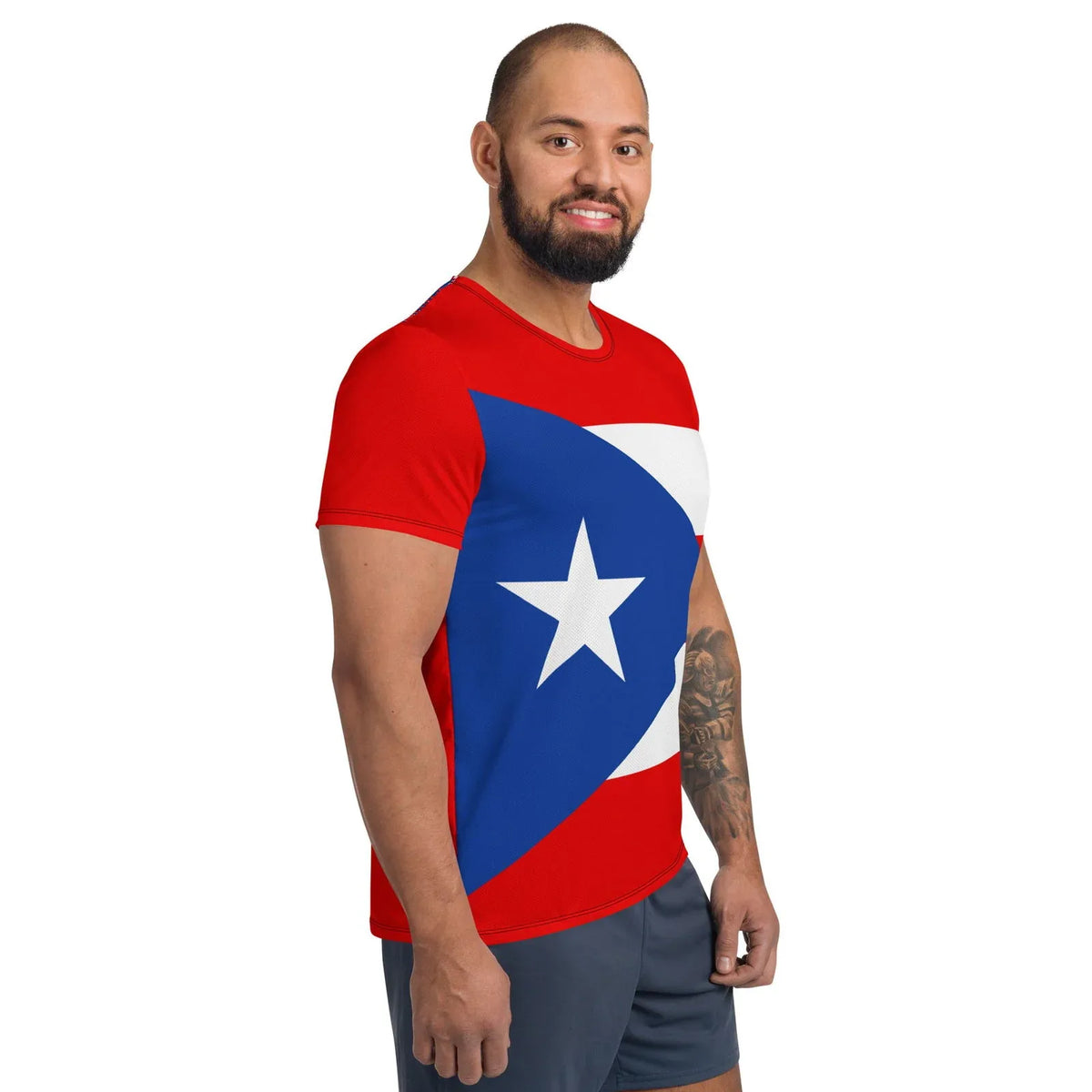 Puerto Rican flag print tee for men inspired by island heritage
