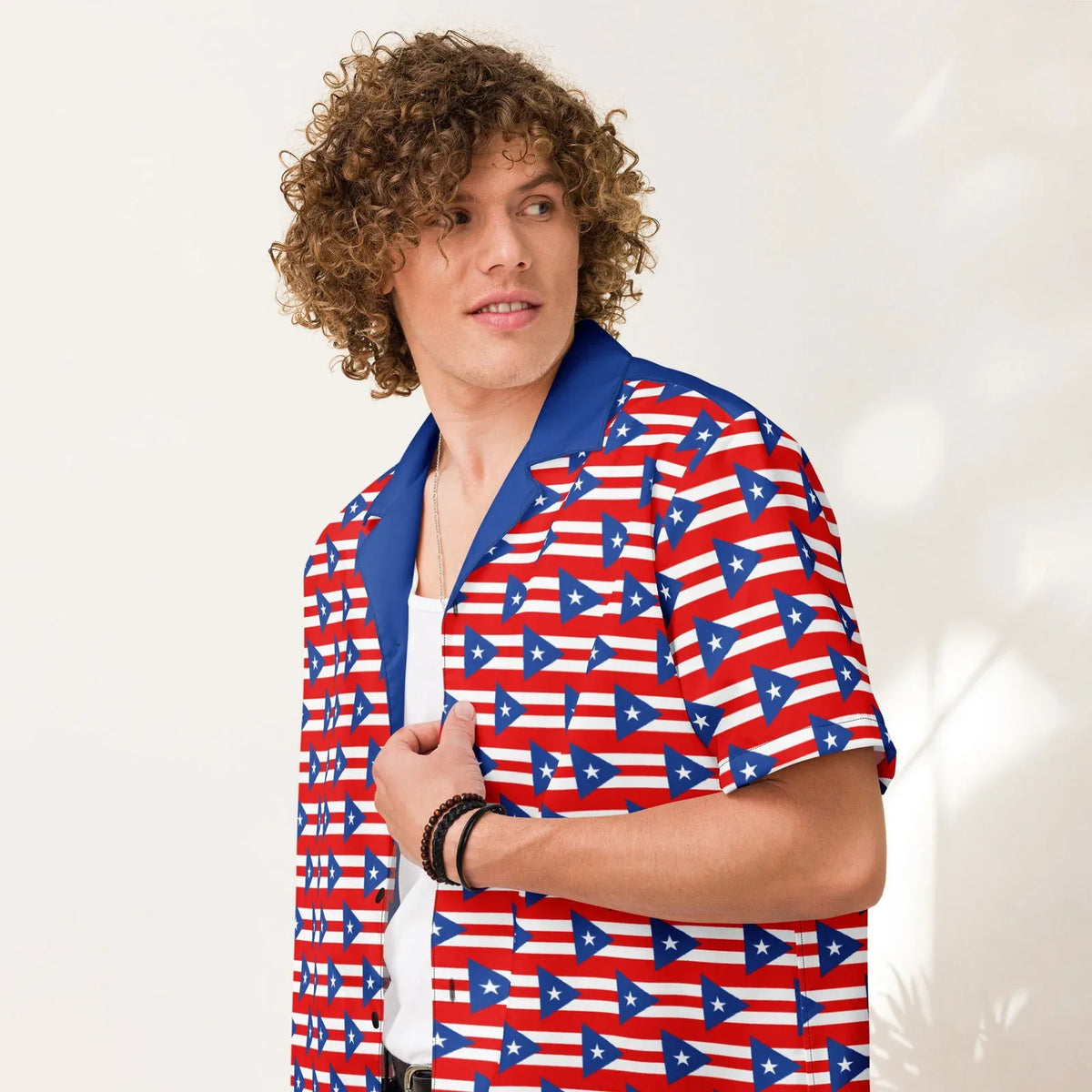 Puerto Rican shirt with bold red white and blue pattern