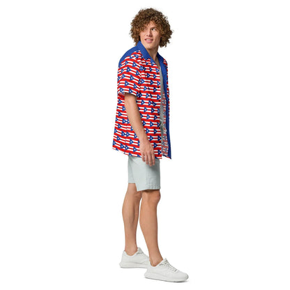 Puerto Rican shirt with colorful flag-inspired pattern