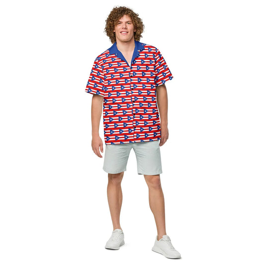 Puerto Rico patriotic short sleeve button down shirt for festivals