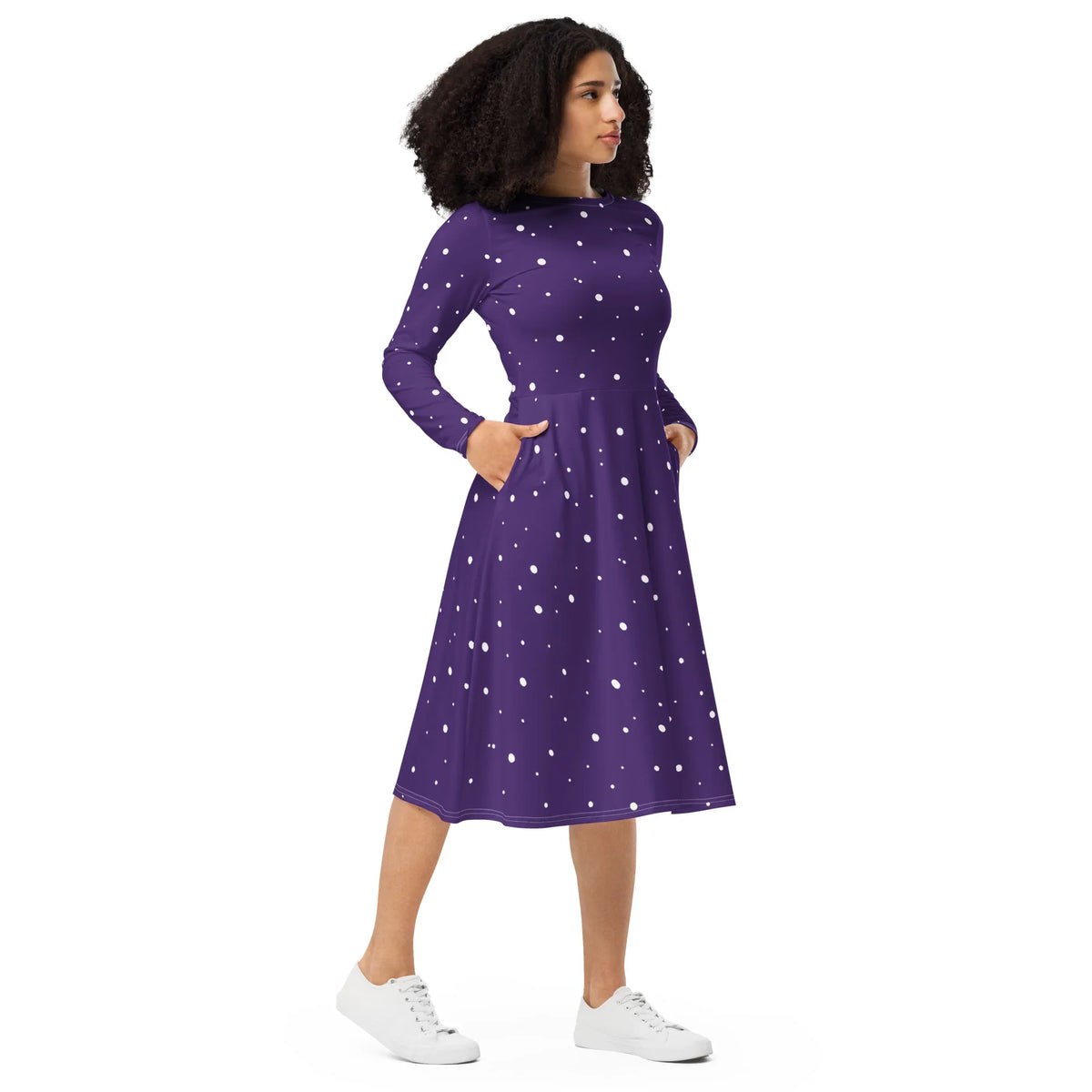 Purple and white polka dot women's dress