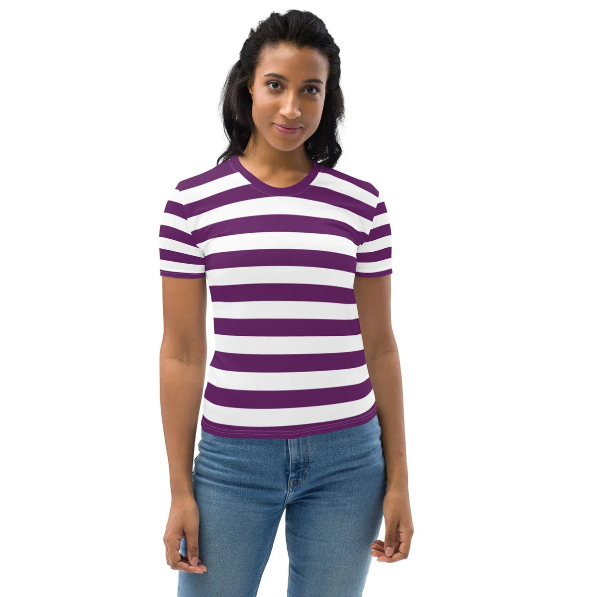 Purple and white striped T-shirt for women