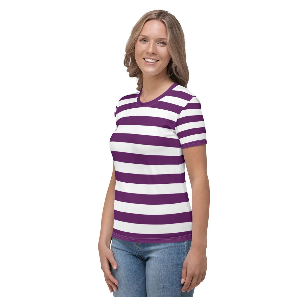 Purple and white striped tee for women