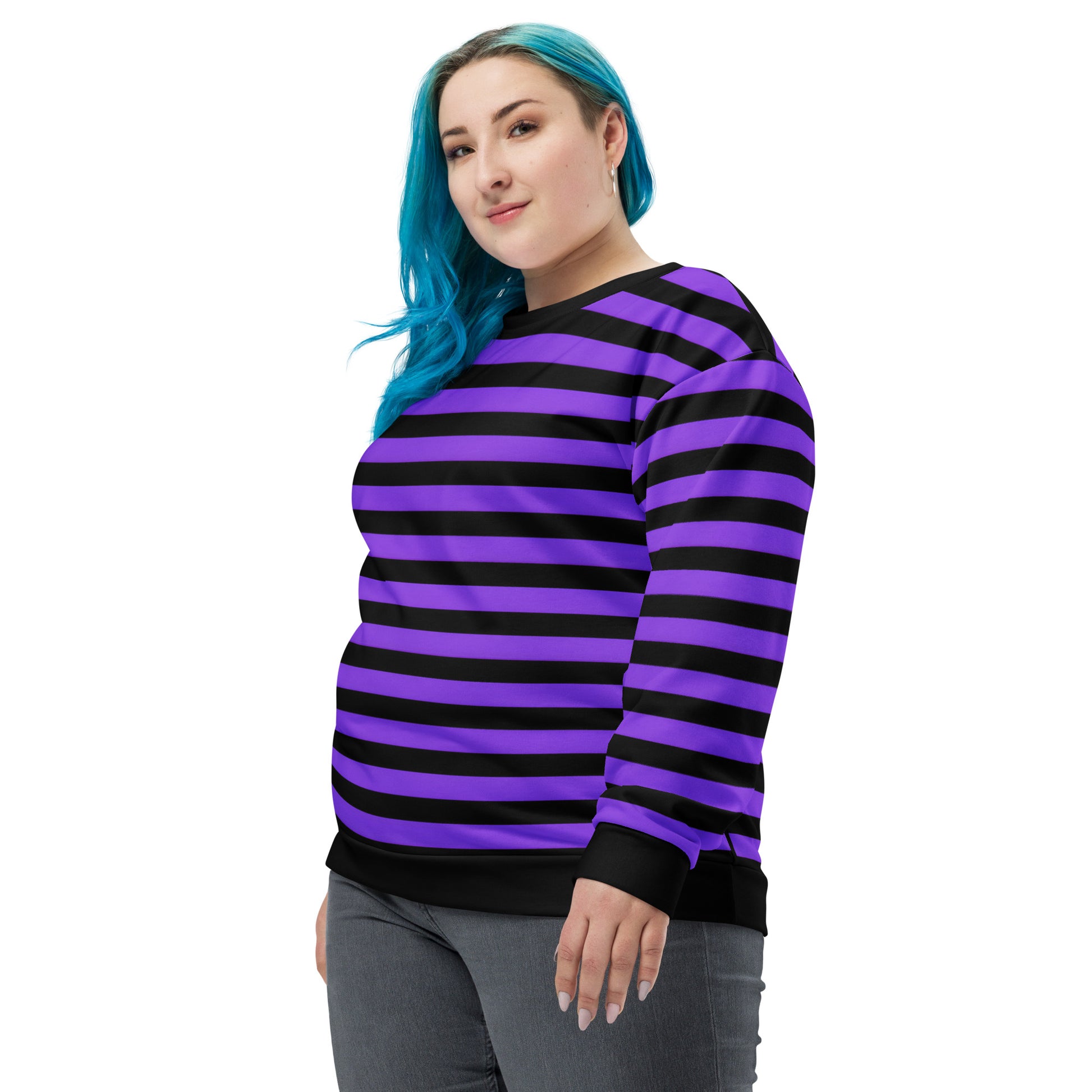 Purple striped gothic sweatshirt with black horizontal stripes