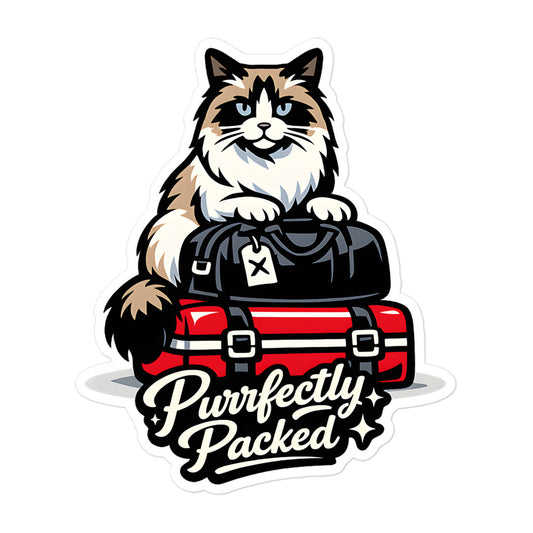 Purrfectly Packed ragdoll cat vinyl sticker