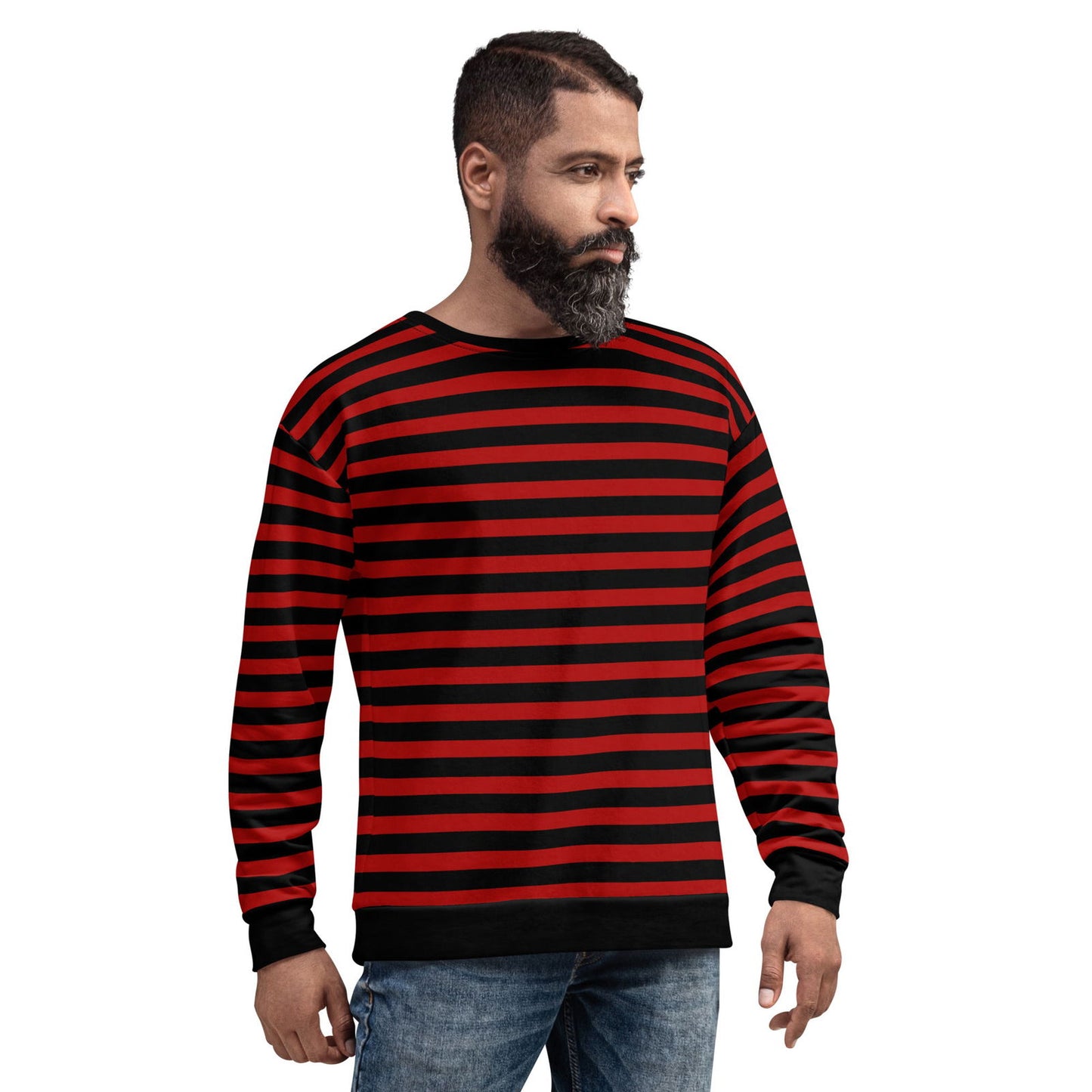Recycled polyester black and red striped unisex sweater