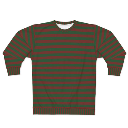 Red and green striped sweater festive outfit