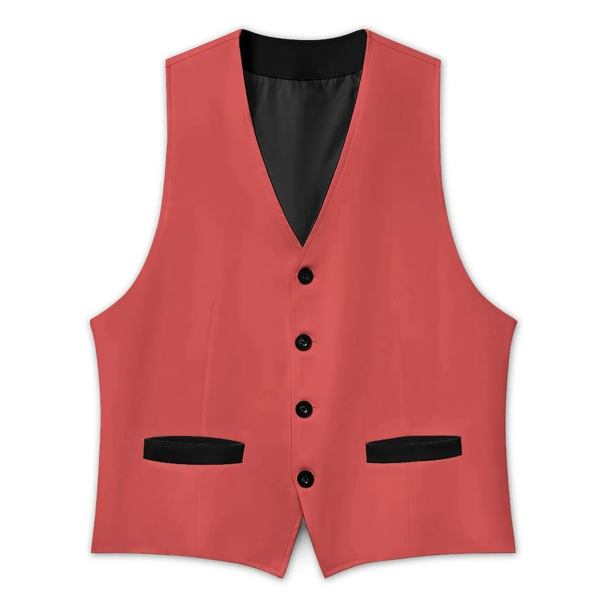 Red formal vest for men with contrasting black pocket trim