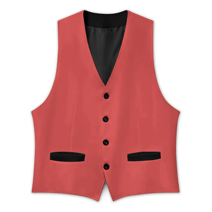 Red formal vest for men with contrasting black pocket trim