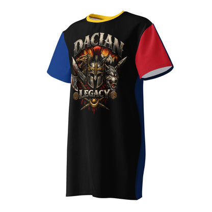 Romanian flag t shirt dress back view blue yellow red tricolor colorblock design