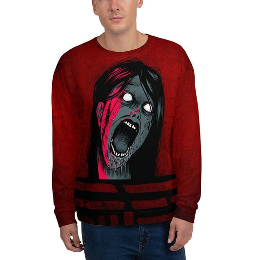 Screaming girl design on soft goth alternative sweater