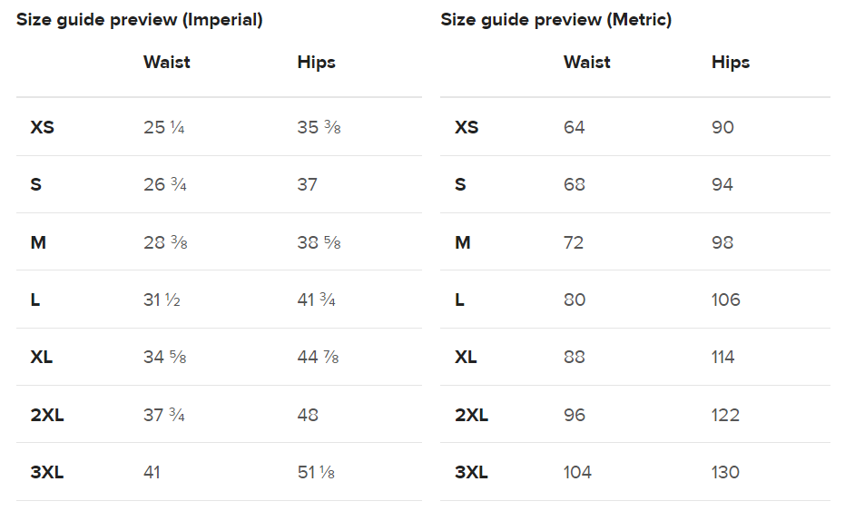 Size Guide American Skirt