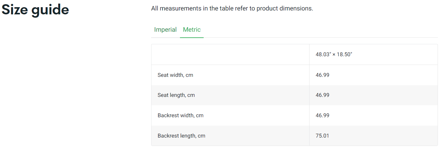 Size Guide Car Seats Metric