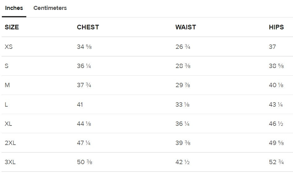 Size Guide Inches Sweatshirt 