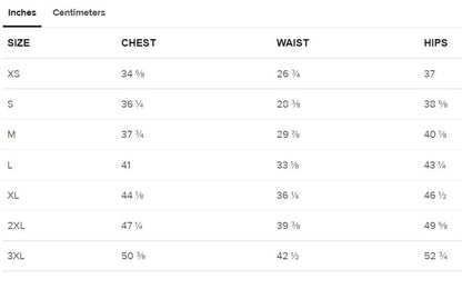 Size Guide Inches Sweatshirt 