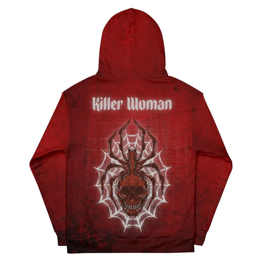 Soft Cotton-Feel Red Hoodie - With Eye-Catching Spider