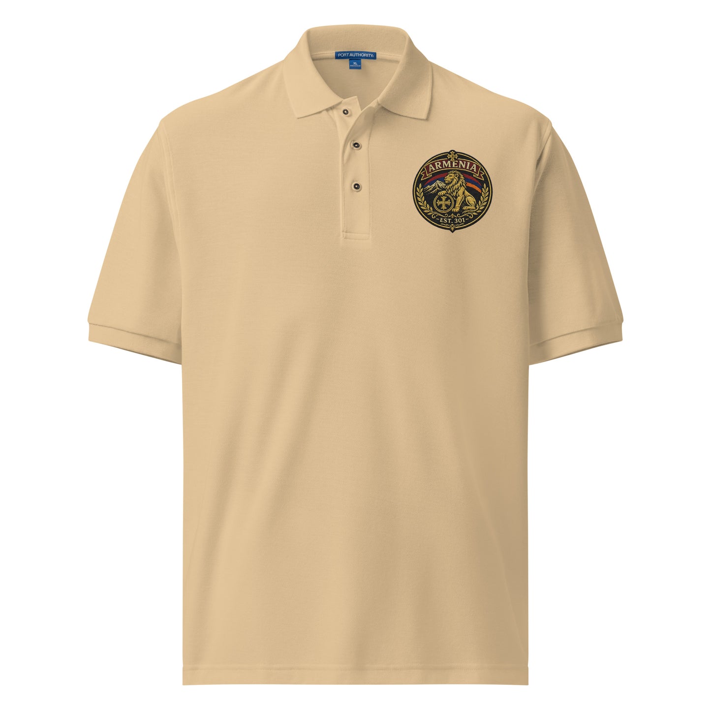 Stone Armenian heritage embroidered polo shirt with lion crest
