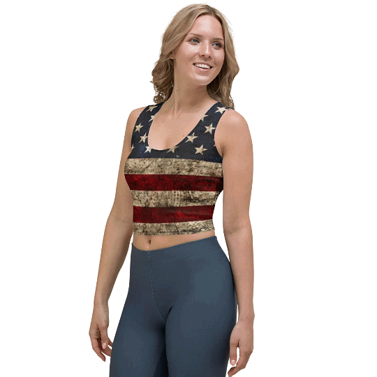 Stretchy microfiber American flag crop top