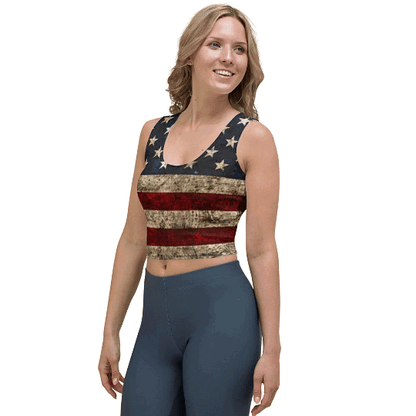 Stretchy microfiber American flag crop top