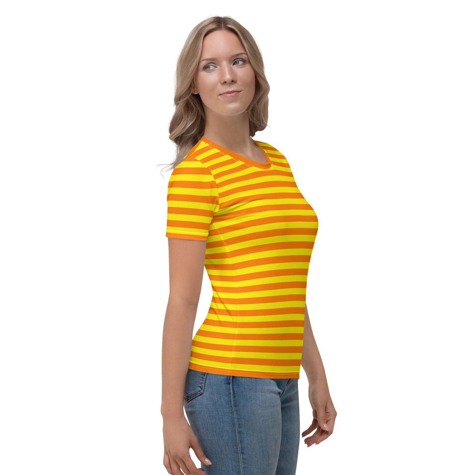 Orange and Yellow Striped T Shirt for Women YVDdesign