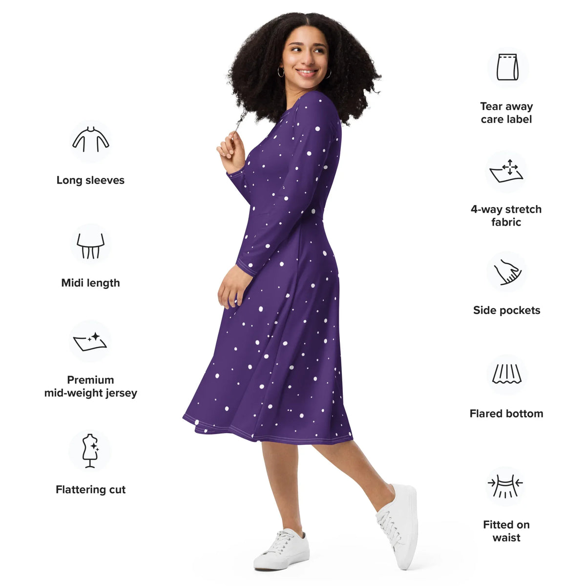 Stylish purple polka dot dress for women