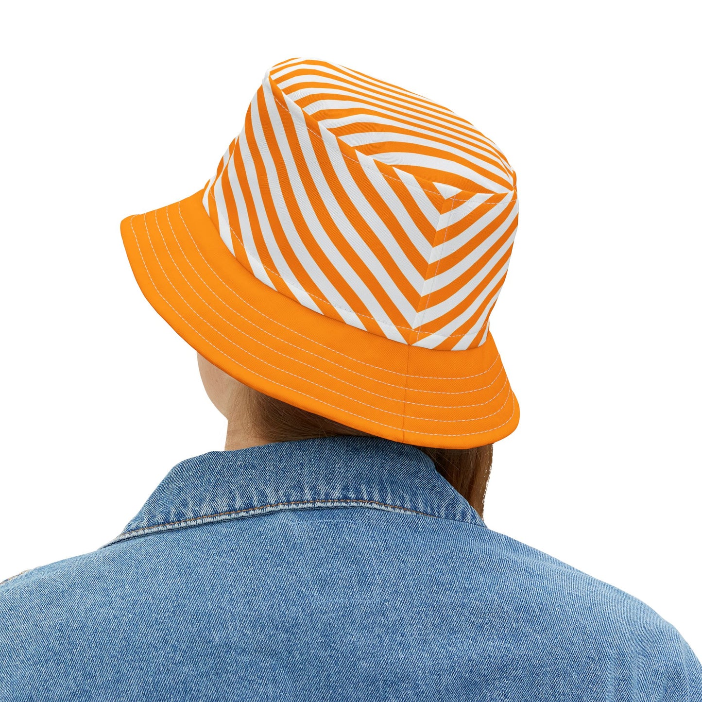 Sun protection orange striped bucket hat