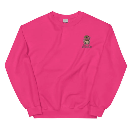 Supportive breast cancer awareness sweater worn with pride