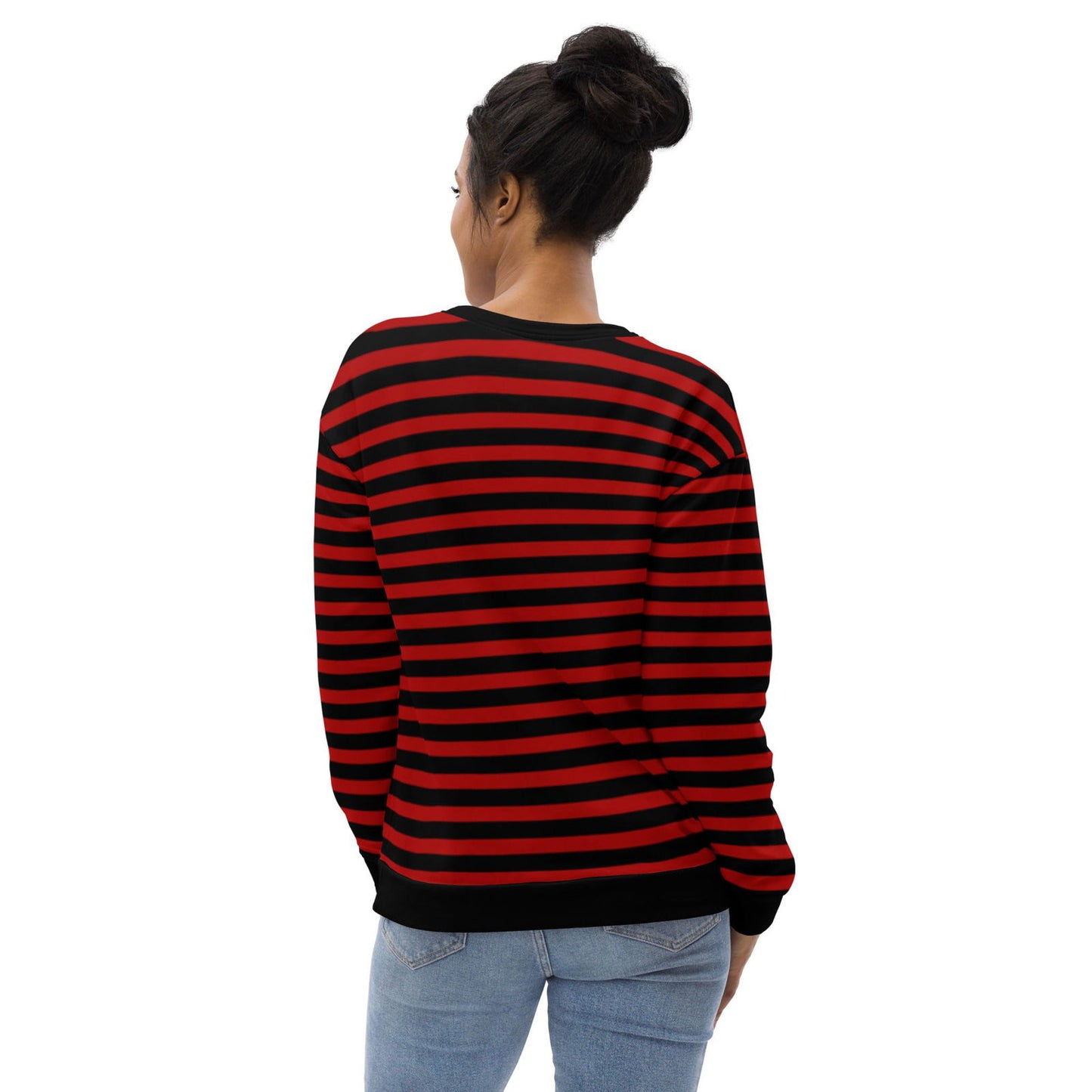 Sustainable unisex striped sweater in red and black