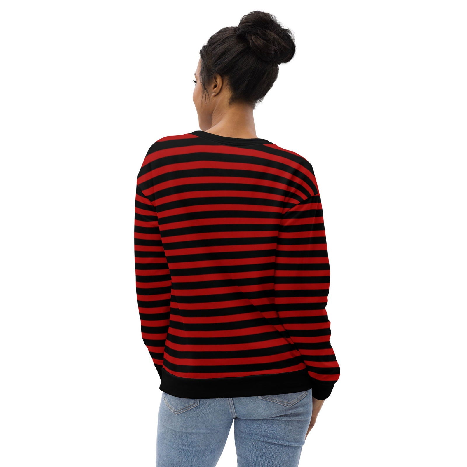 Sustainable unisex striped sweater in red and black