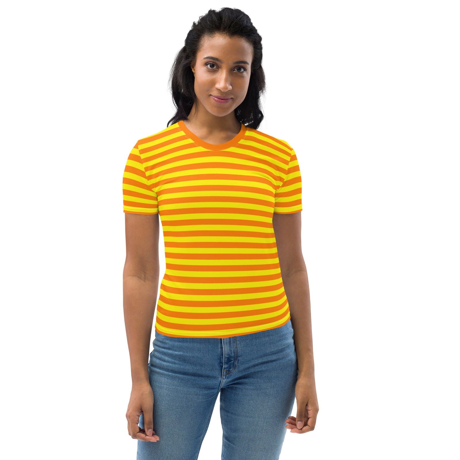 T-shirt with orange and yellow stripes