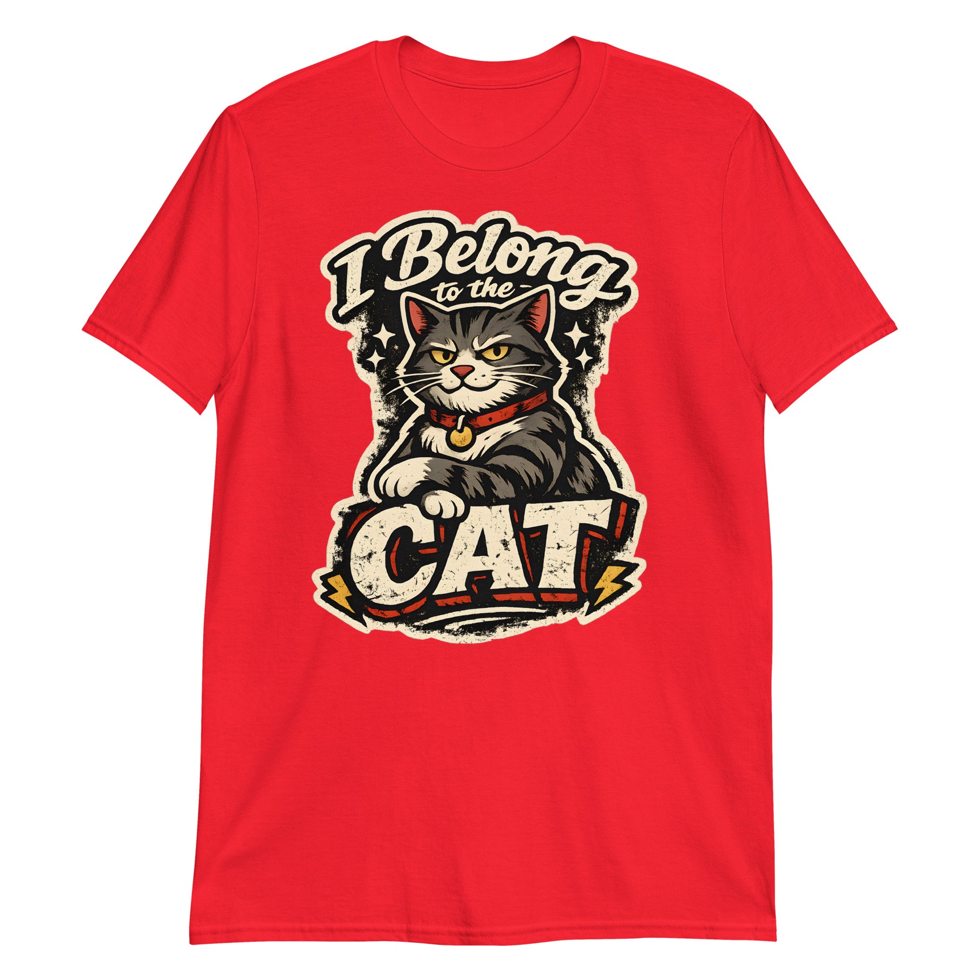 Unique I Belong to the Cat graphic tee in vintage red