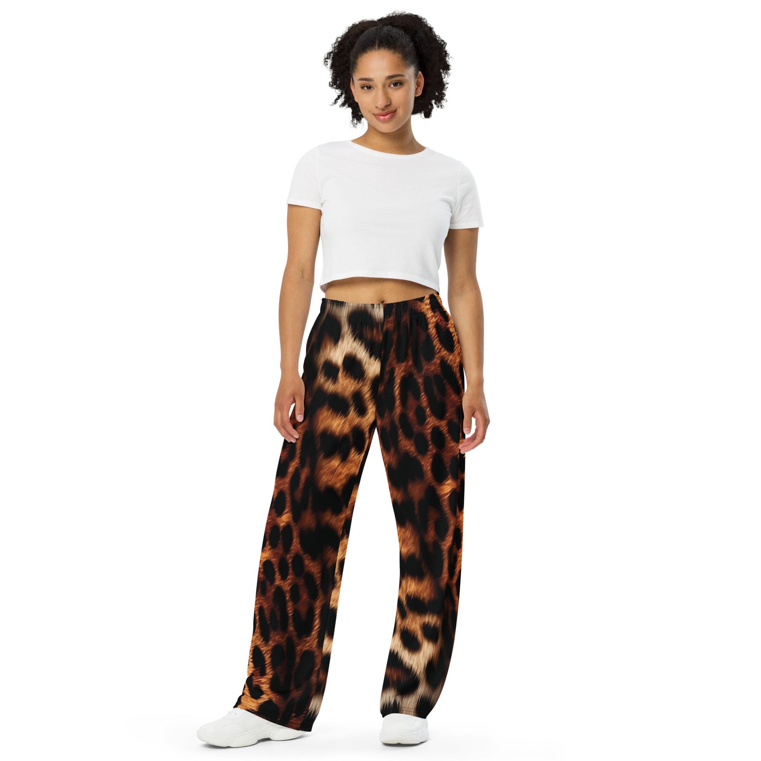 Unisex wide leg leopard print pants for men and women