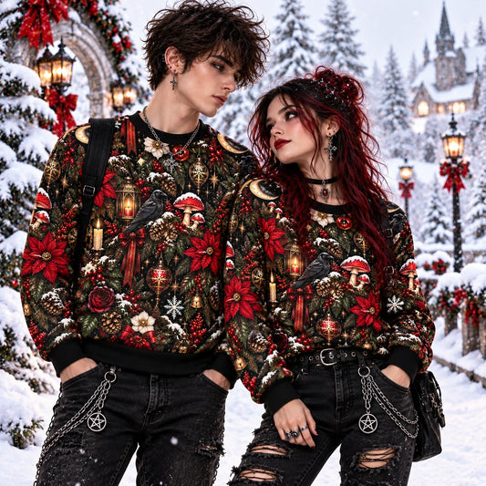 Vintage Gothic Christmas sweater with dark Gothmas all-over print