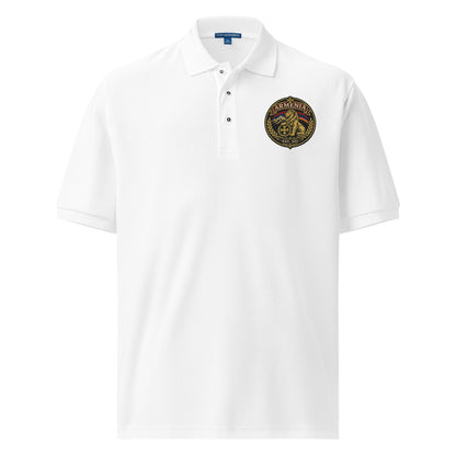 White Armenian heritage embroidered polo shirt with lion crest