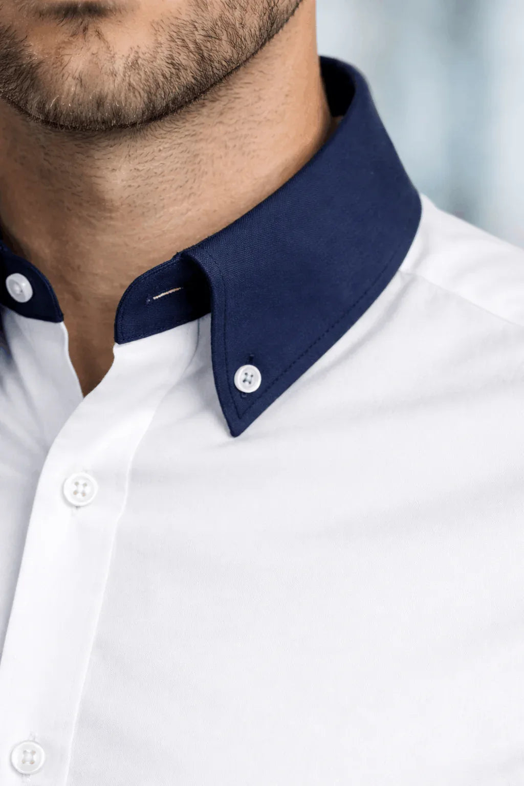 White Dress Shirt with Blue Collar and Cuffs