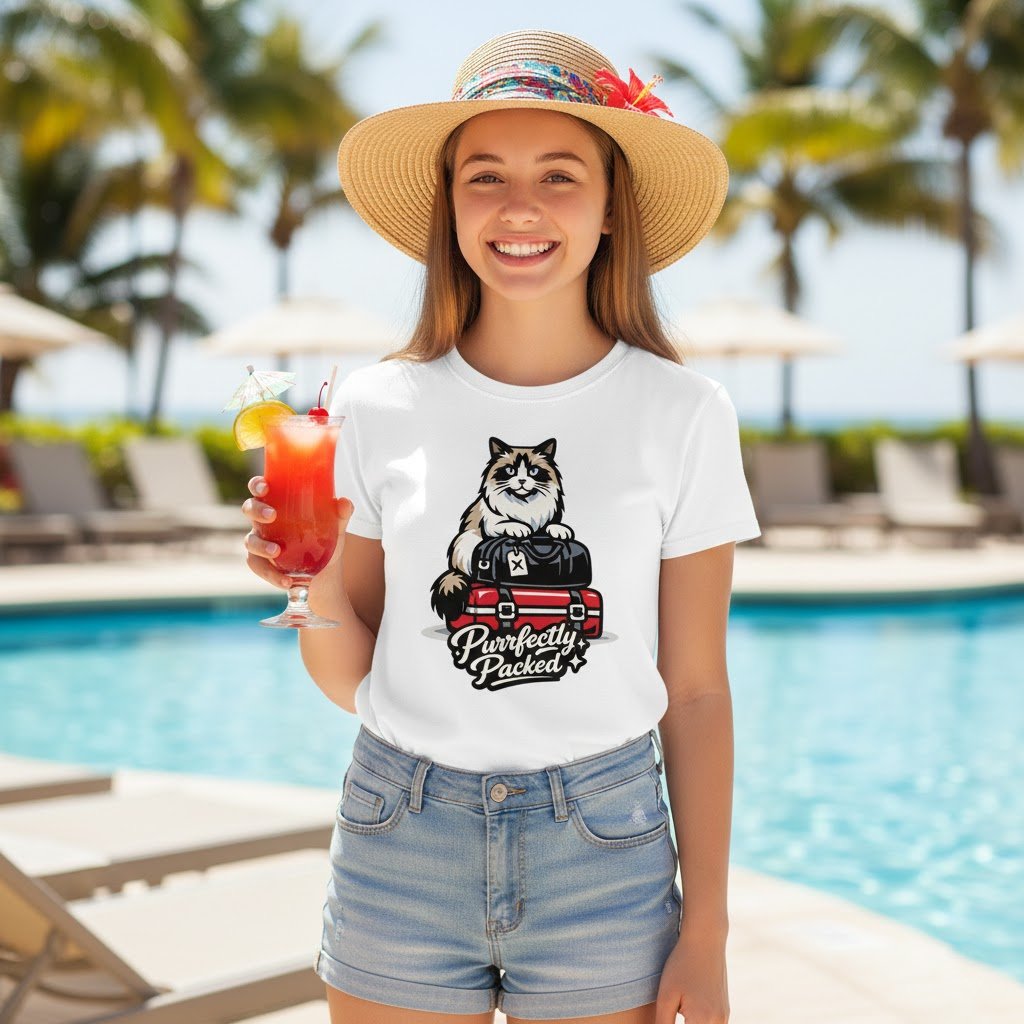 White ragdoll cat travel t shirt for women
