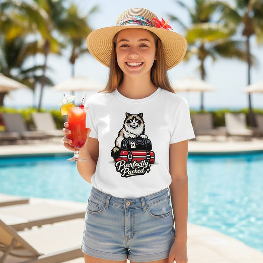 White ragdoll cat travel t shirt for women
