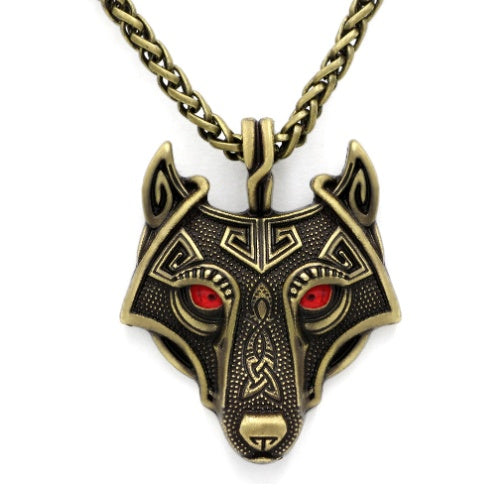 Wolf Necklace Gold With Red Eyes