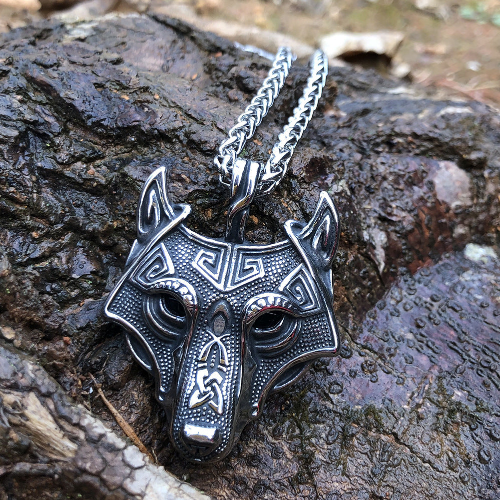 Wolf Necklace Silver With Black Eyes