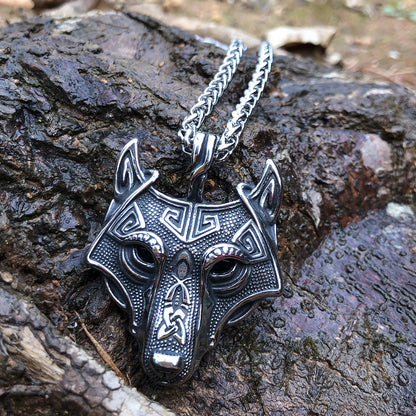 Wolf Necklace Silver With Black Eyes