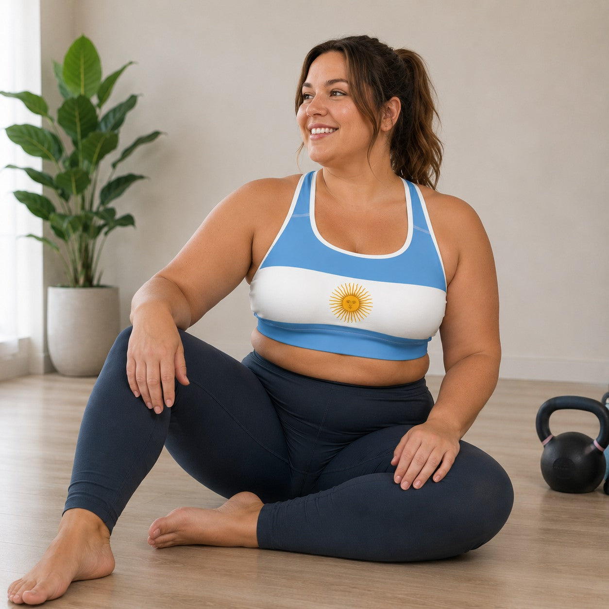 Women athletic sports bra with Argentina flag design
