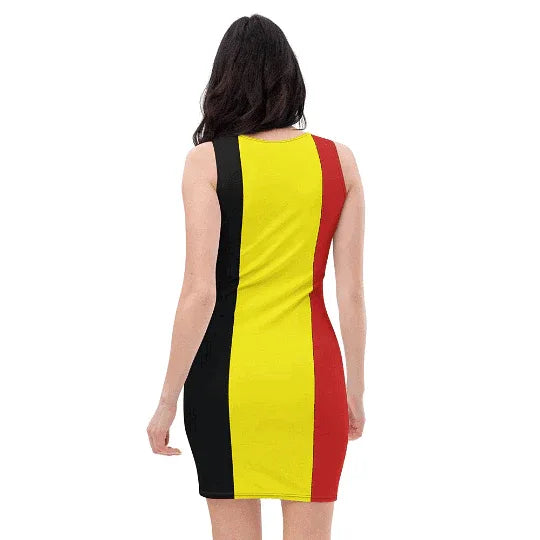 Women bodycon dress with Belgian flag colors black yellow red