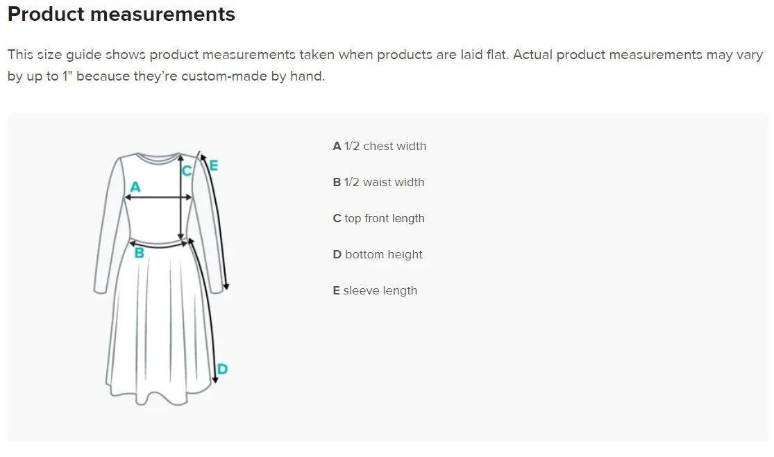 Women's midi dress garment measurements guide