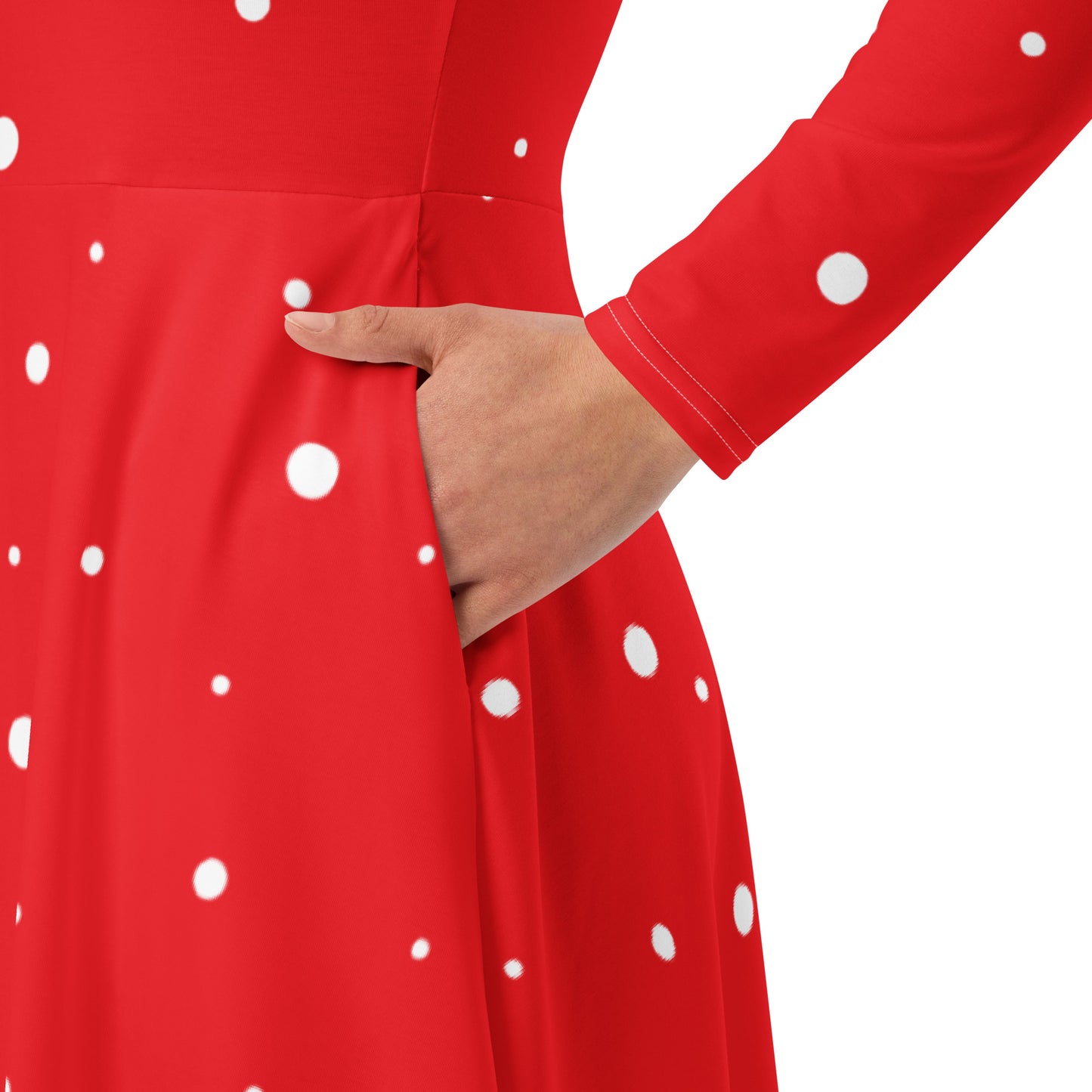 Women’s red polka dot dress with pockets