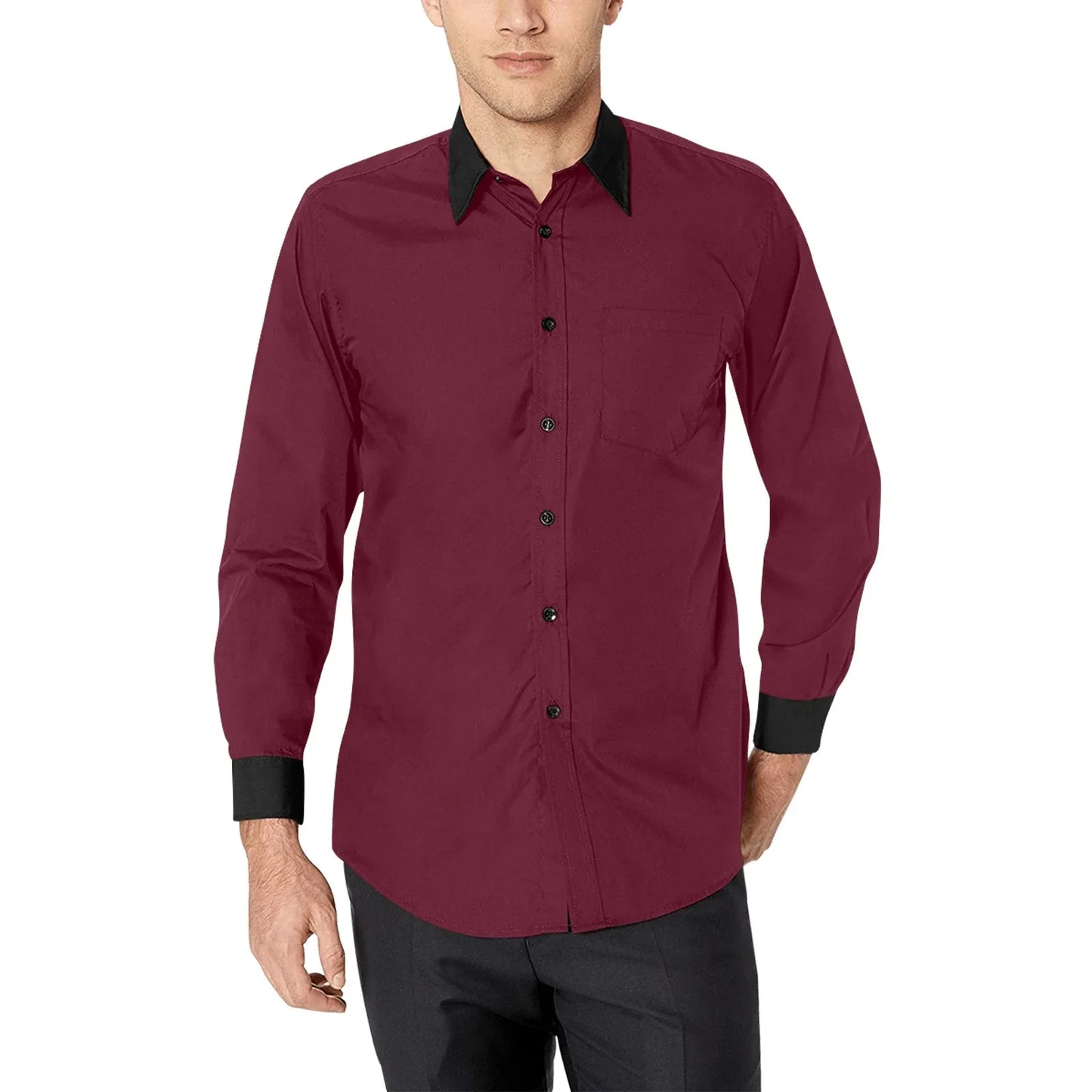 Burgundy Dress Shirt With Black Collar And Cuffs | YVDdesign M / Bordeaux Burgundy Dress Shirt With Black Collar And Cuffs | YVDdesign M / Bordeaux