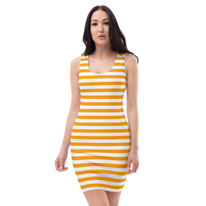 Sleeveless Orange And White Striped Dress