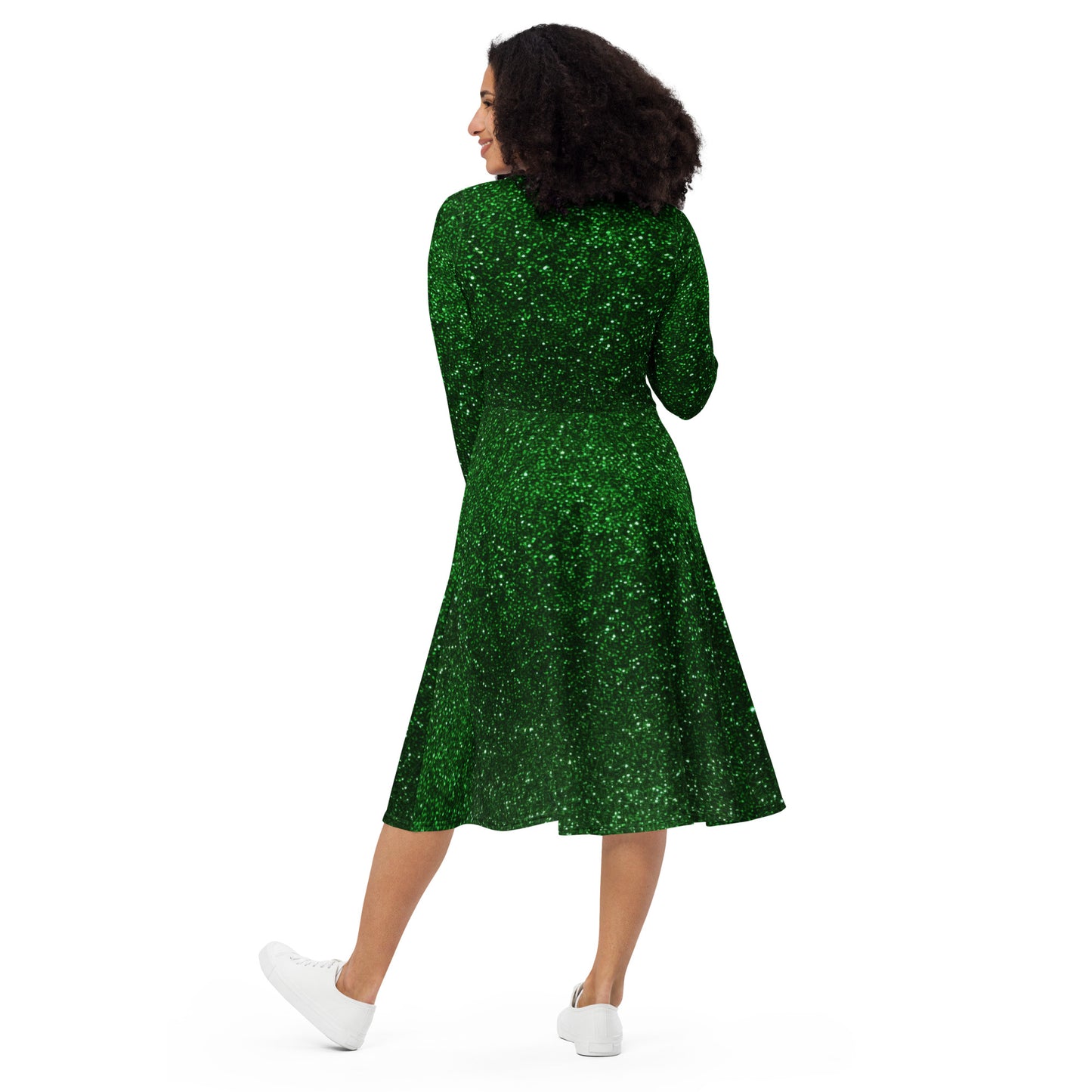 Emerald Elegance: Long Sleeve Midi Dress in Rich Green Hue